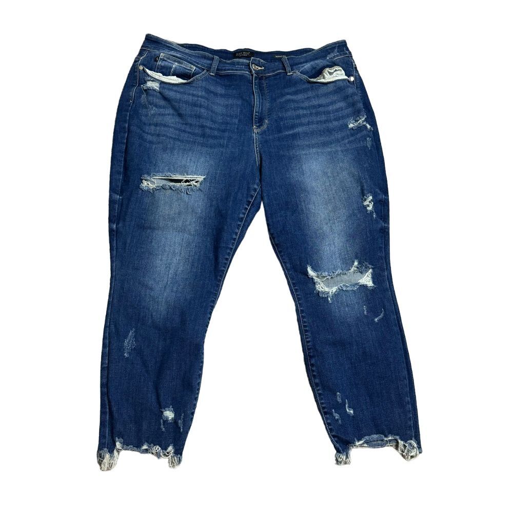 Judy Blue Plus Size 24W Mid‎ Rise Raw Hem Destroyed Skinny Jeans